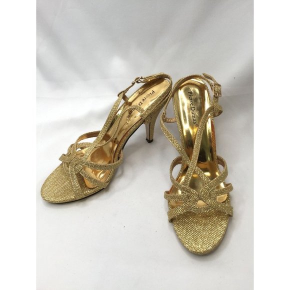 Pierre Dumas Heels Women Size 8.5 Gold Glitter Slingback High Heel Dress Sandals - Picture 4 of 9